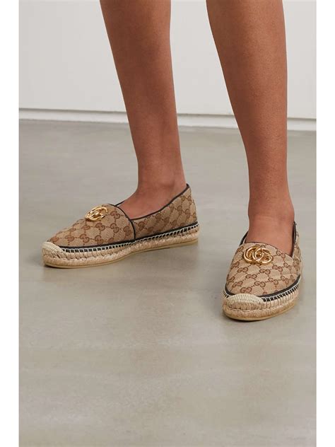 gucci beige canvas gg espadrille sandals|gucci pilar espadrille flat.